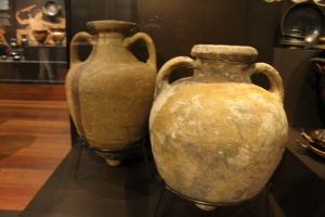 Two unadorned Greek wine amphorae, recovered from a shipwreck. 